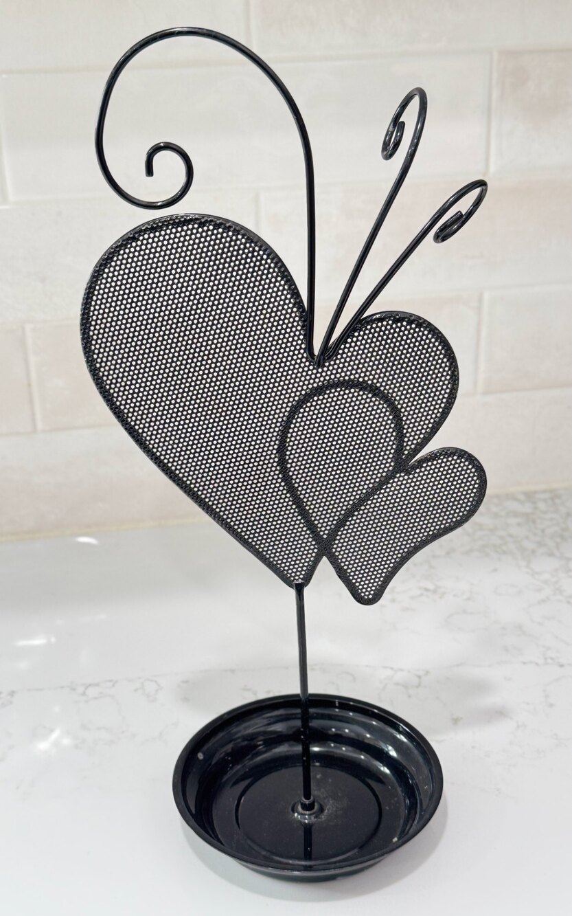 Black Wire Mesh Heart 14" Jewelry Organizer Stand Earring Holder Vanity Display